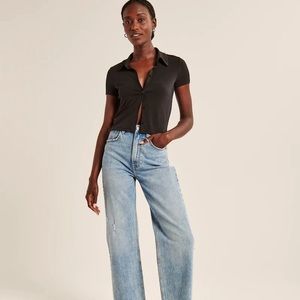 Abercrombie & Fitch Button Up Polo Black S